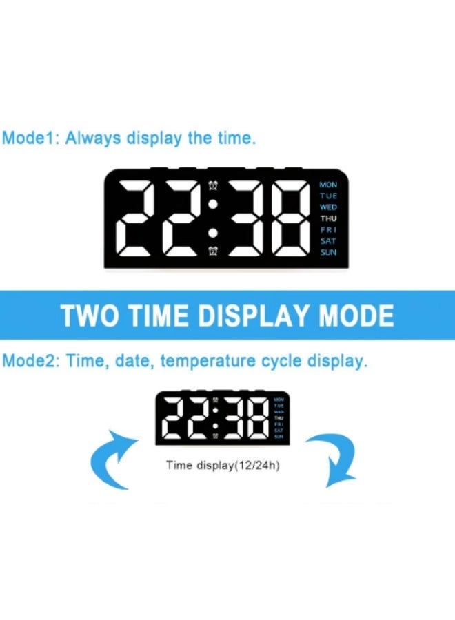 TIMESS ساعة منبه رقمية حديثة بتقنية LED، تعمل بمنفذ USB، سطوع قابل للتعديل، تعرض درجة الحرارة والتاريخ واليوم، بنظامي عرض الوقت 24 ساعة و12 ساعة، ساعة منزلية أنيقة متعددة الوظائف. مناسبة لغرف النوم والمكاتب وغرف المعيشة، ولتزيين المنزل. - Image 3